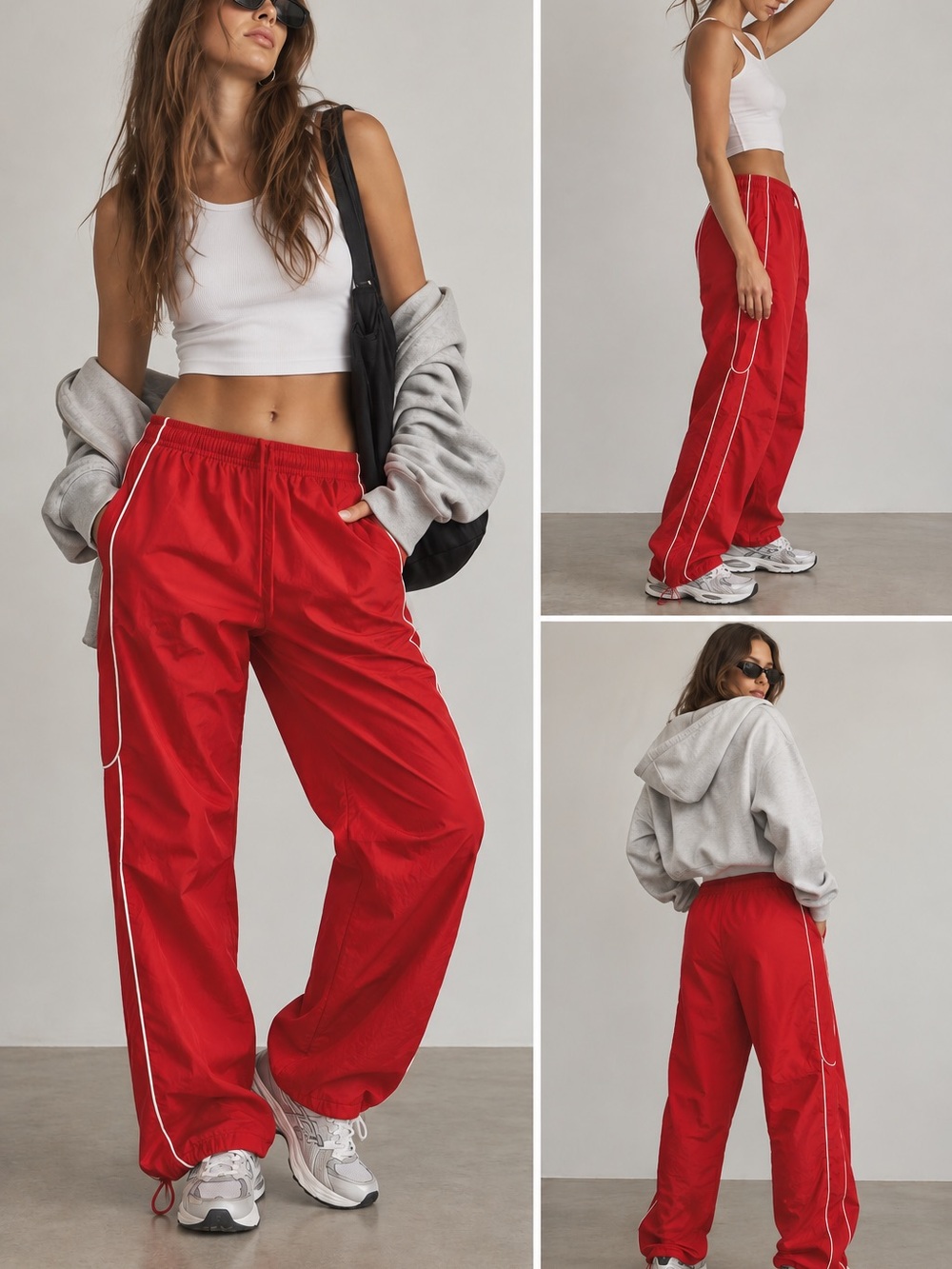 BDG Jess Track Pants Red Nylon Baggy Y2K Streetwear White Piping Women’s Small